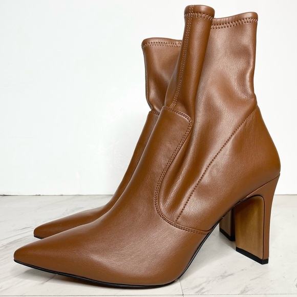 Franco Sarto Avana Brown Faux Leather Pointy Toe Heeled Bootie 9M - Picture 1 of 14